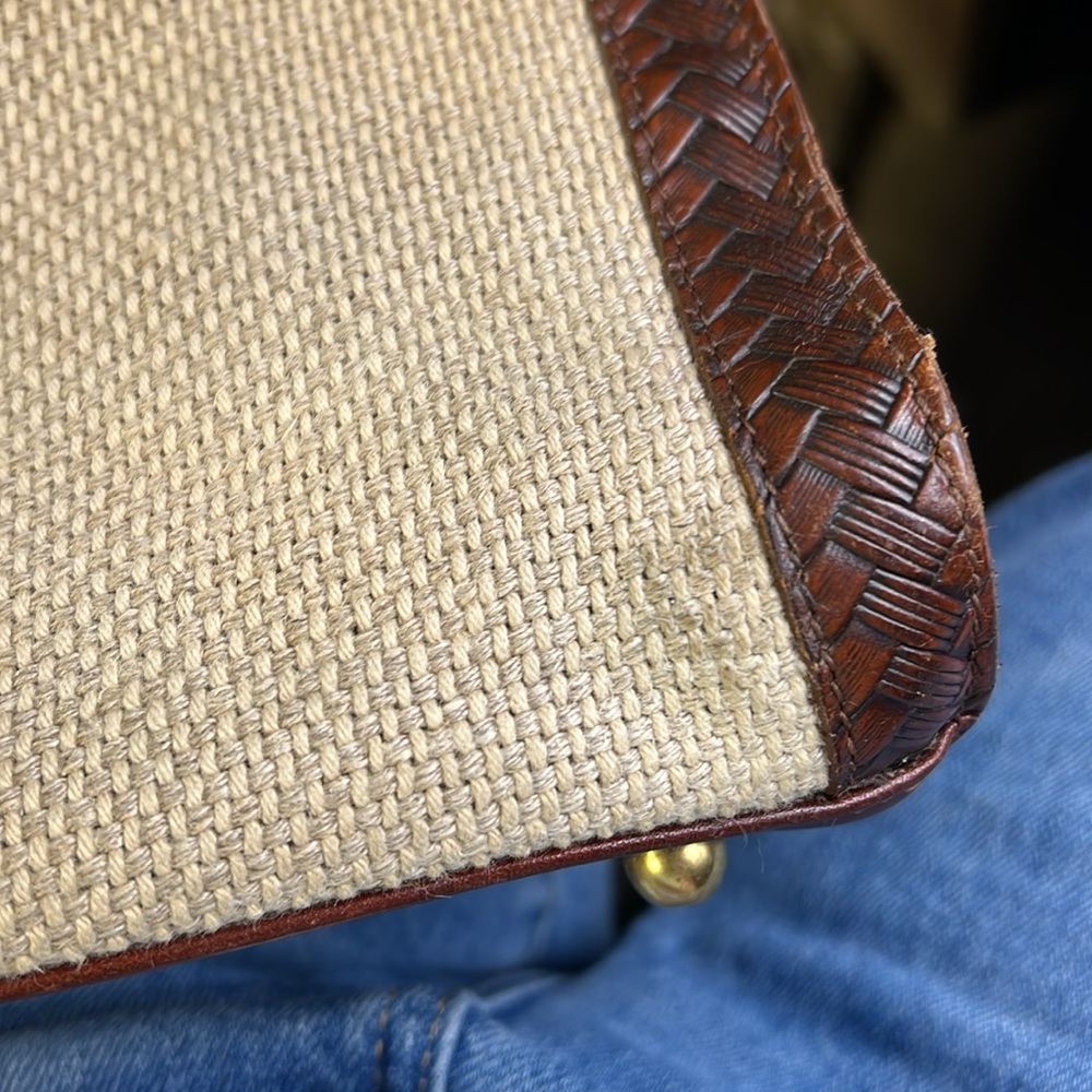 Brahmin Beige Woven Tote with Brown Leather Trim - Picture 16 of 16